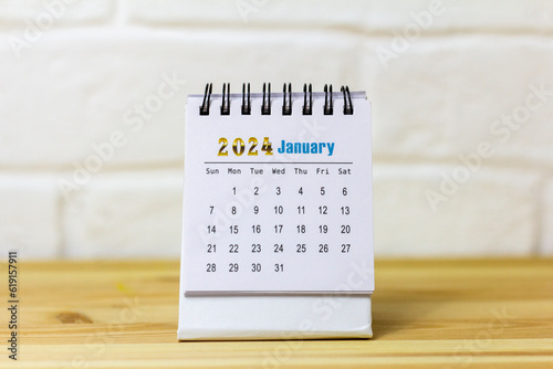 Desktop calendar for January 2024. Calendar for planning and managing each date.