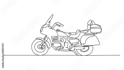 motorcycle touring vector illustration, touring, adventure bike design concept. modern continuous line drawing graphic design.