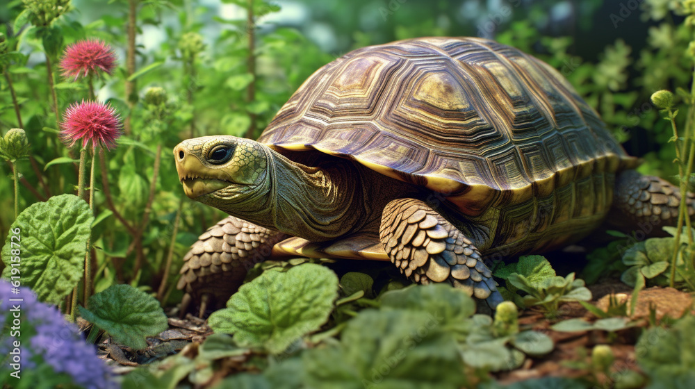 Obraz premium turtle on the grass HD 8K wallpaper Stock Photographic Image