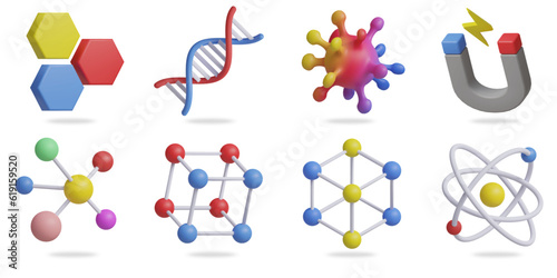 science biology 3D vector icon set.
cell,dna,virus,magnet,molecules