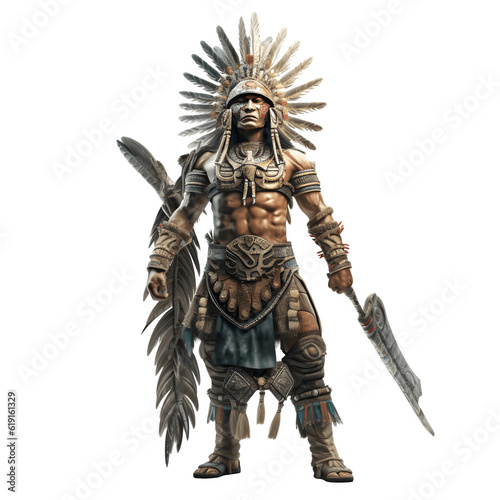 aztec warrior, mexica, soldier, Ancient Mesoamerican, Nahuatl, Tenochtitlan warrior on transparent background, png file, isolated, white background with generative ai