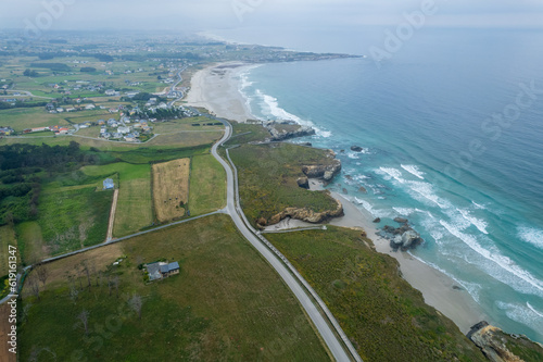 Aerial view of As Catedrais beach in north Spain