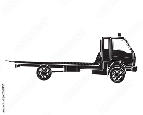 Black silhouette of Tow truck in isolate on a white background. Vector illustration.