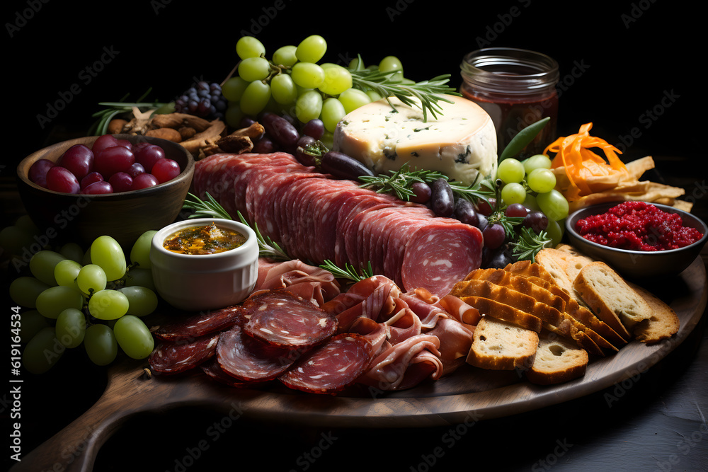 meat and cheese with fruits platter 
