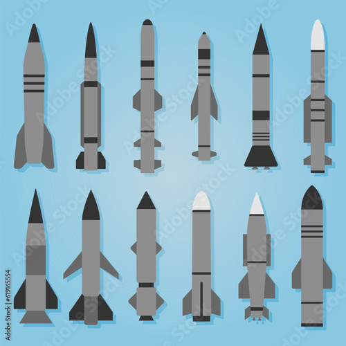 Cartoon colorful space missile set rocket shell.