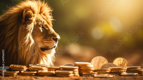 Lion several gold coins Generative AI