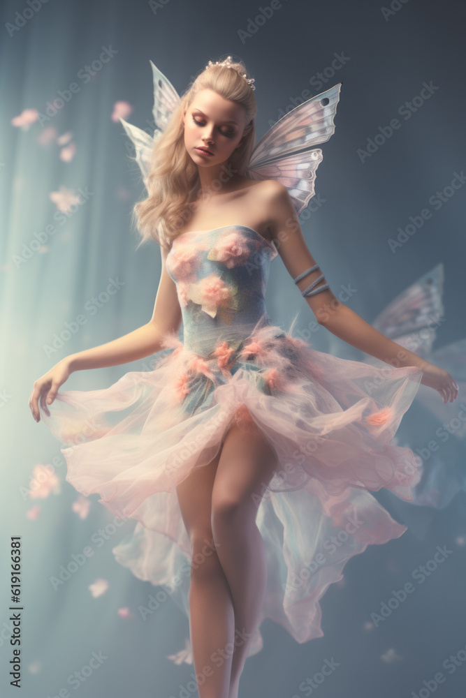 Good fairy full body view with pastel colors and wings