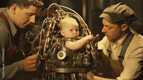 Industrial industry of making babies , eugenics illustration concept photo