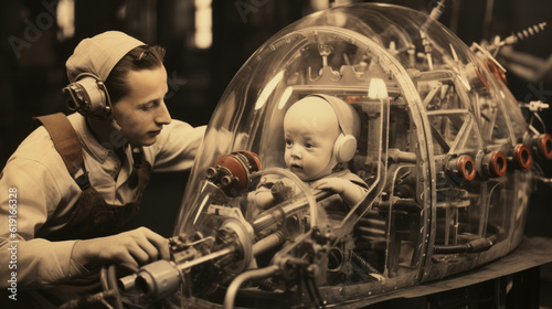 Industrial industry of making babies , eugenics illustration concept