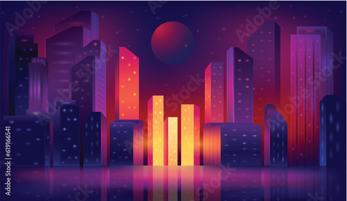Night city with fantastic lighting