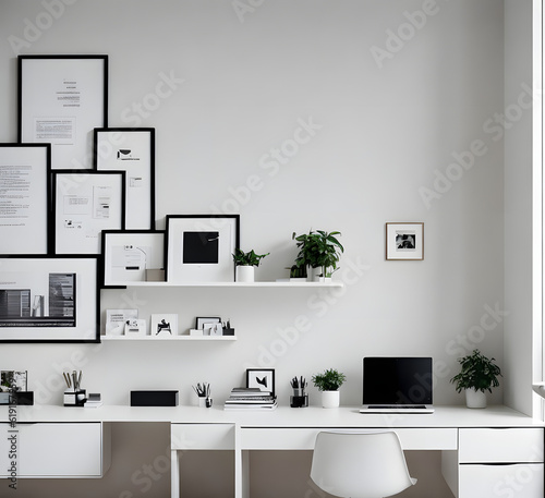  black minimalistic office environment with a modern desk. The image will highlight elegance, professionalism, and simplicity, with a focus on the aesthetic appeal of the black color scheme.