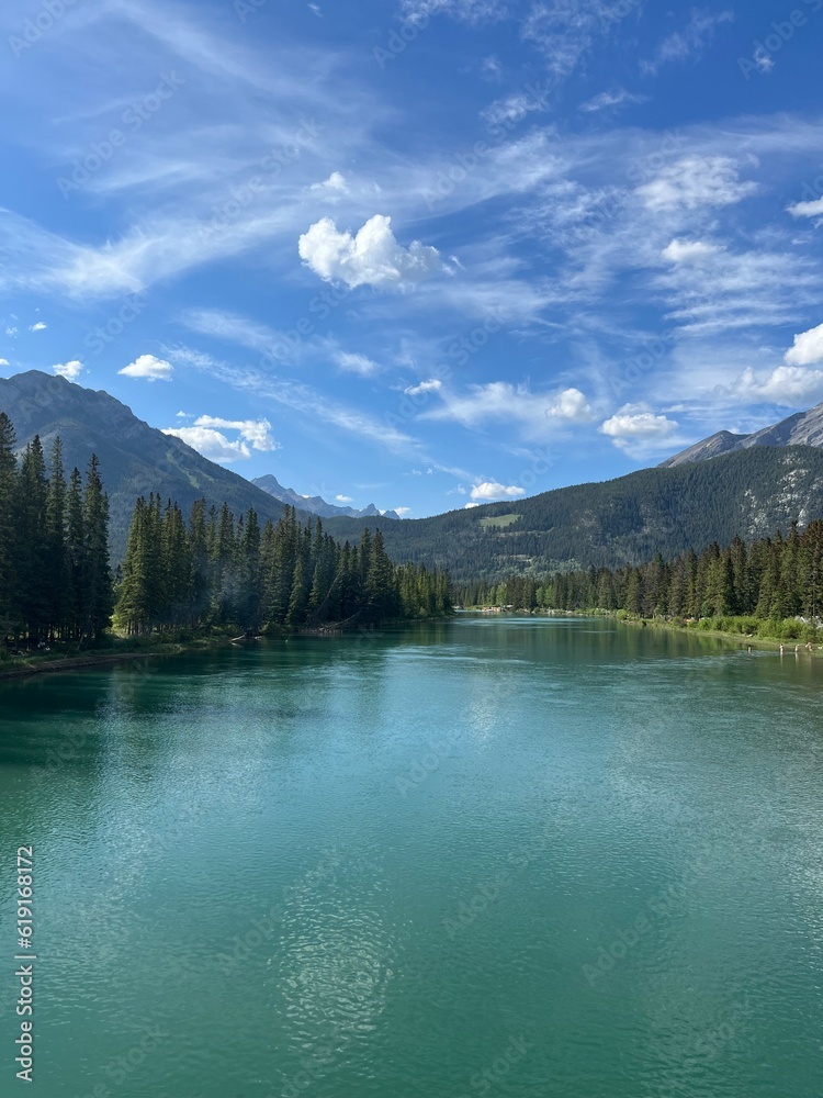 beautiful mountain and bow river in Banff, Alberta, Canada