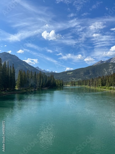 beautiful mountain and bow river in Banff, Alberta, Canada