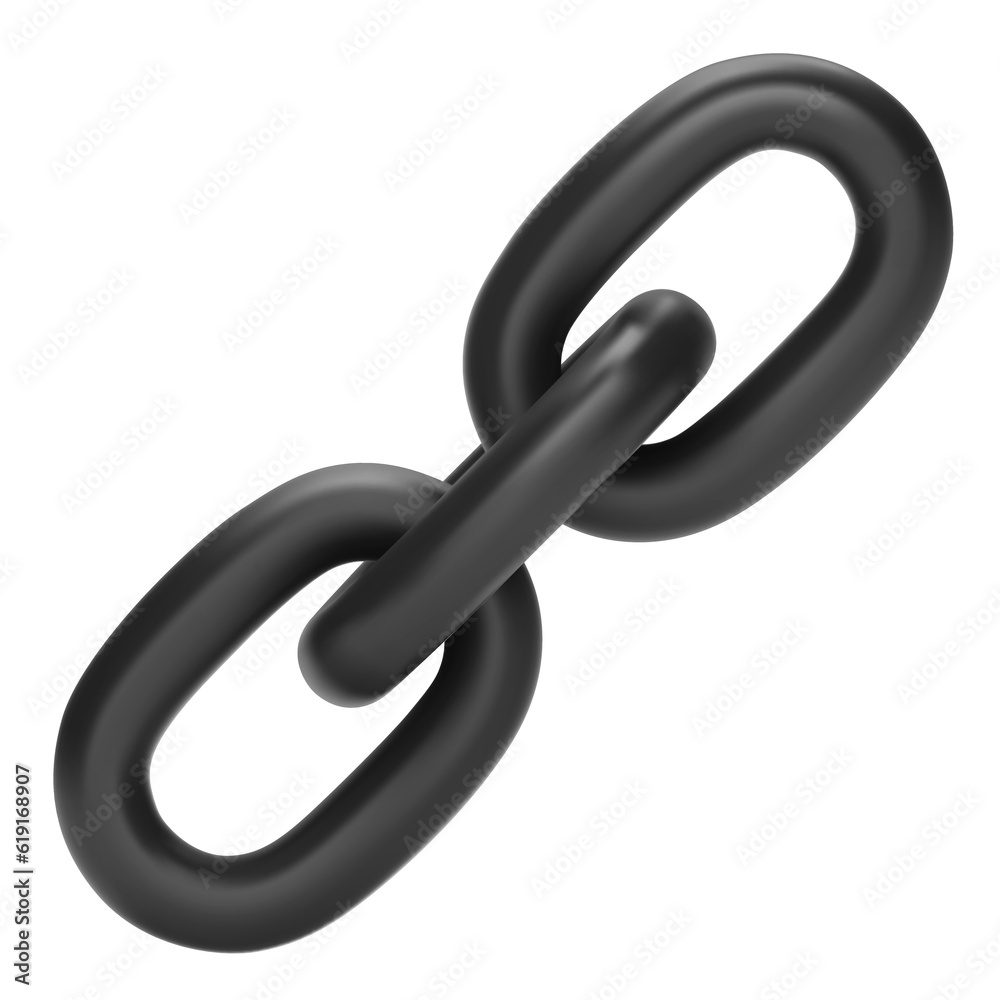 3d Realistic black Chain or link Icon isolated on white background. Two chain links icon, Attach, Lock symbol. 3d Realistic black Chain or link Icon isolated on white background. Two chain links icon, Attach, Lock symbol.