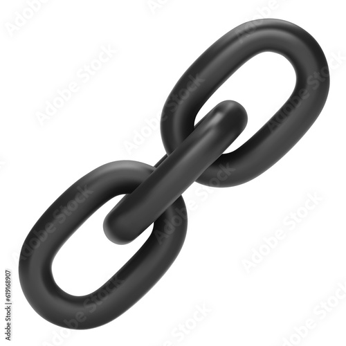 3d Realistic black Chain or link Icon isolated on white background. Two chain links icon, Attach, Lock symbol.
