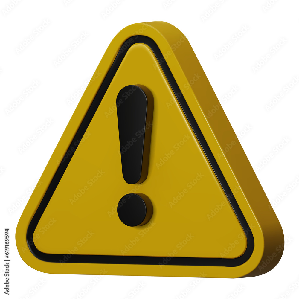 3d Realistic yellow triangle warning sign. Hazard warning attention sign with exclamation mark symbol. Danger, Alert, Dangerous attention icon.