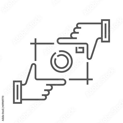 Human hands doing cropping symbol on white background. Vector design element, business sign, logo, identity, branding for business. Editable Stroke