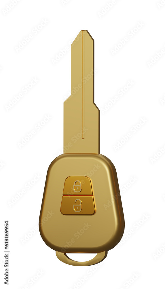 Electronic gold car keys with alarm system. Realistic yellow car keys. Modern car flip key. 3D png illustration Electronic gold car keys with alarm system. Realistic yellow car keys. Modern car flip key. 3D png illustration