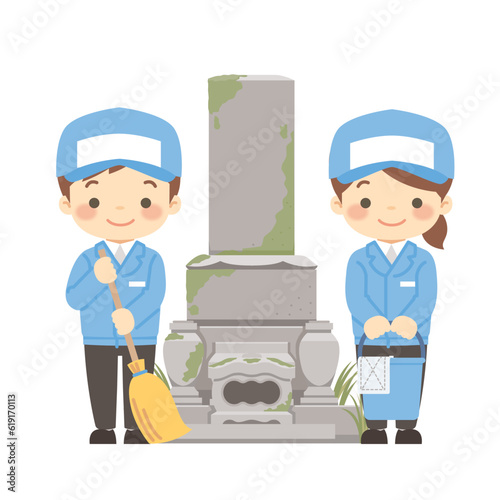 汚れたお墓と清掃業者