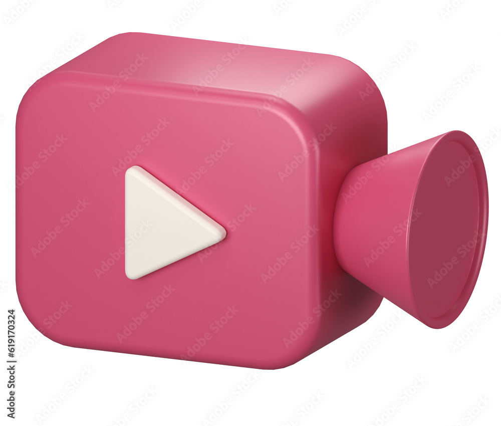 Pink Video camera icon isolate on background. 3d Realistic movie icon, play button for the interface of applications and web pages. Video, streaming, multimedia concept. 3D png illustration. Pink Video camera icon isolate on background. 3d Realistic movie icon, play button for the interface of applications and web pages. Video, streaming, multimedia concept. 3D png illustration.