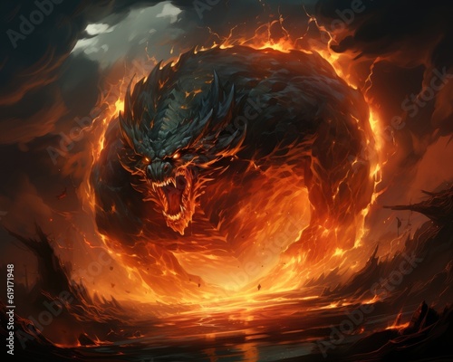 A representation of the devil at the center, amidst fierce flames and raging fire, symbolizes the concept of hell. (Illustration, Generative AI)