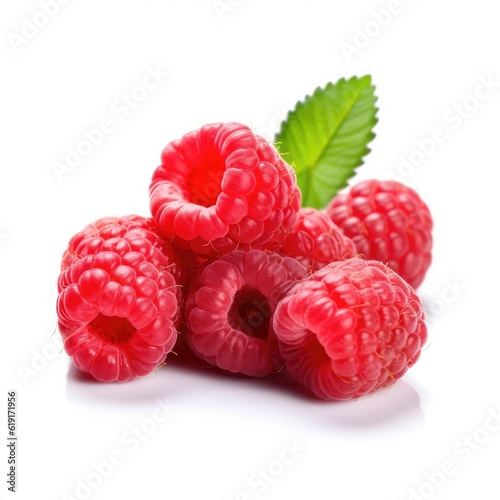 Raspberries isolated on white (generative AI)
