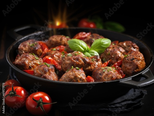 Meatballs on dark background (generative AI)