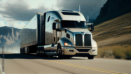 Modern Truck is speeding along the highway Ai generated image © Trendy Image Two