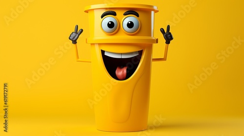 Exciting bin sprinting on complementary colors, adding a playful element to recycling and waste management, generative ai