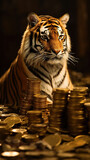 Tiger with gold coins Generative AI	
