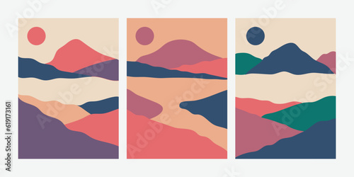 Abstract minimalist contemporary landscape wall decoration.