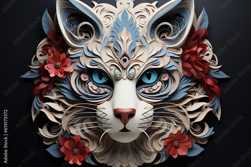 Naklejka premium paper cut out volumetric cat portrait 