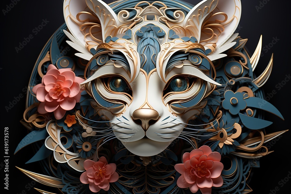 Naklejka premium paper cut out volumetric cat portrait