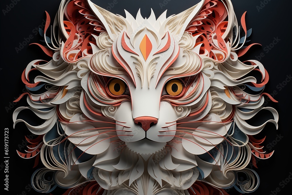 Naklejka premium paper cut out volumetric cat portrait 