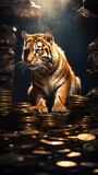 Tiger with gold coins Generative AI	
