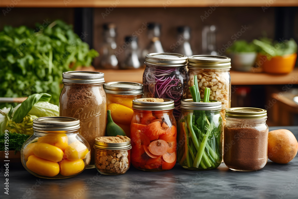 Zero Waste Lifestyle - An image showcasing reusable containers, composting practices. Generative ai. Zero Waste Lifestyle - An image showcasing reusable containers, composting practices. Generative ai.