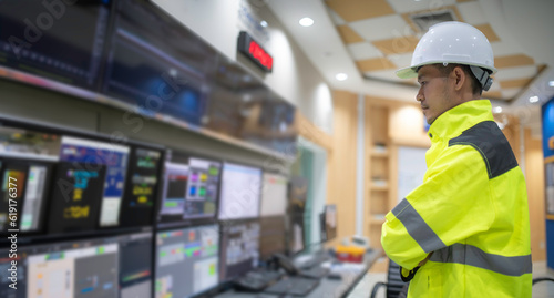 Engineer working at control room,Manager control system,Technician man monitoring program from a lot of monitor © reewungjunerr