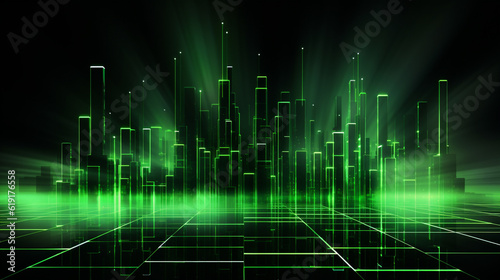 abstract technology background with green glowing lines and stripes. ai generated