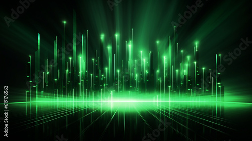 abstract technology background with green glowing lines and stripes. ai generated