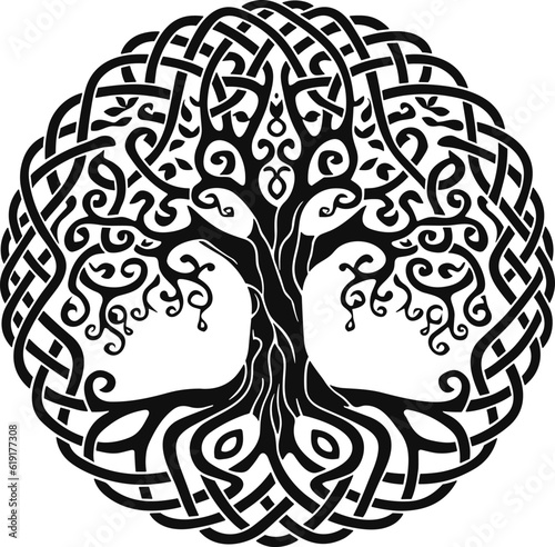 Print op canvas Vector ornament, decorative Celtic tree of life vector design isolated on white