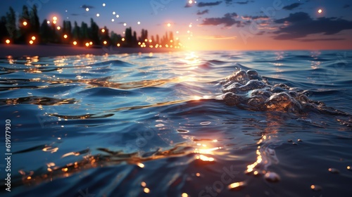 Sstunning interpretation of ocean waves, evening nature, under the moon