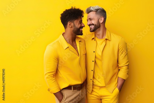 smiling couple gay, LGBT concept, positive and joyful.