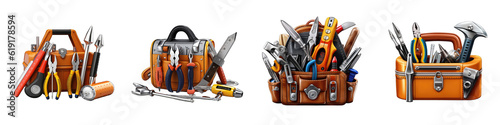 Toolbox with tools clipart collection, vector, icons isolated on transparent background
