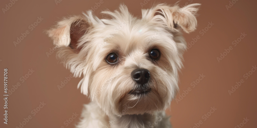 A friendly Dog smiles for a beautiful studio portrait with a pastel background. AI Generated. A friendly Dog smiles for a beautiful studio portrait with a pastel background. AI Generated.