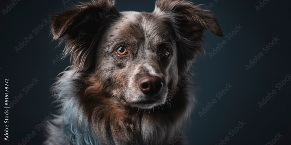 A friendly Dog smiles for a beautiful studio portrait with a pastel background. AI Generated.