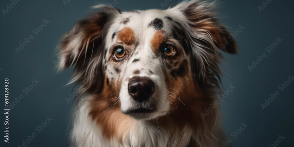 A delightful Dog shows off its charm in a studio portrait with a soft color background. AI Generated.