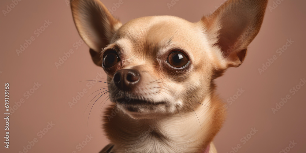 A studio portrait of a cute Dog that loves the camera, with a soft color background. AI Generated.