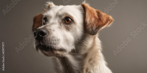 A happy Dog poses for a stunning studio portrait with a pastel-colored backdrop. AI Generated. © Lemart