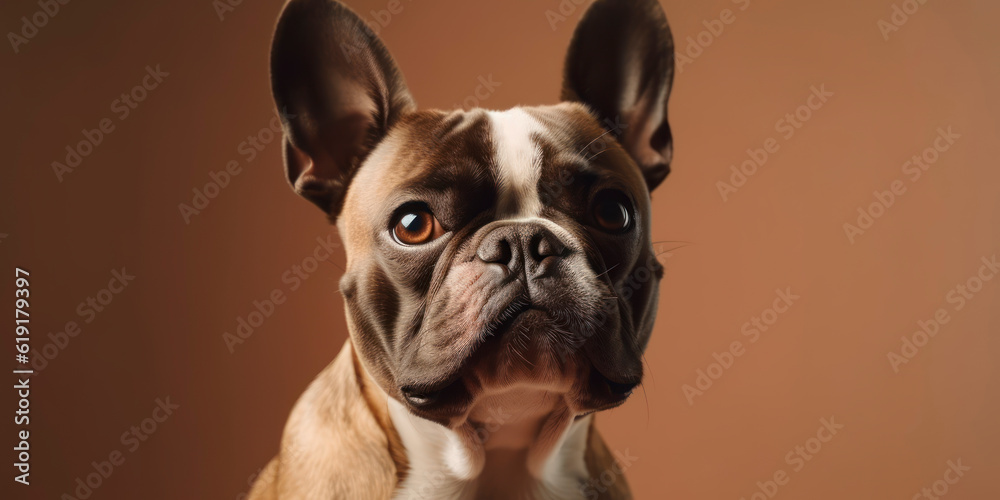 A delightful Dog shows off its charm in a studio portrait with a soft color background. AI Generated.