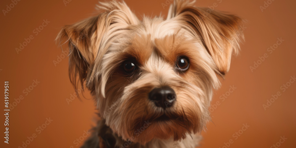 A lovely Dog poses for the camera on a pastel backdrop. AI Generated.